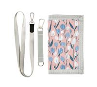 KLL Portefeuille à trois volets bleu et blanc tulipes pastel pour homme, cadeau d'anniversaire, portefeuille décontracté minimaliste avec cordon