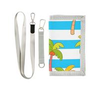 KLL Portefeuille à trois volets en noix de coco à rayures bleues et blanches pour homme et femme avec lanière