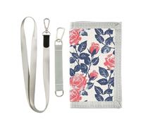 KLL Portefeuille à trois volets en nylon robuste avec cordon pour homme et femme Motif roses et océans