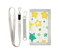 KLL Portefeuille à trois volets pour cartes de crédit pour homme avec cordon Motif étoiles vertes et jaunes