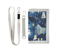 KLL Portefeuille à trois volets pour homme et femme Motif villages d'Halloween Bleu