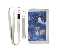 KLL Portefeuille à trois volets pour homme et femme Motif villages d'Halloween Bleu Illustration bleue