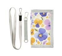KLL Portefeuille de voyage à trois volets pour homme et femme Orange Violet Pensées Fleurs Portefeuille de voyage tendance robuste pour homme avec lanière