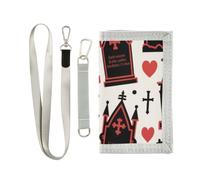KLL Portefeuille gothique rouge et noir pour Halloween, cercueil croix, portefeuille à trois volets pour cartes de crédit, portefeuille tendance léger et fin avec lanière