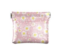 KLL Portefeuille portable en cuir synthétique pour femme - Motif marguerites roses vintage - 11 cm (L) x 9,5 cm (l) x 1 cm (H), imprimé, Vintage Pink Daisy Ditsy Flower, 4.33"(L) x 3.74"(W) x