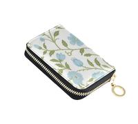 KLL Portefeuille rétro en cuir de style William Morris pour femme avec fermeture éclair et blocage RFID, motif floral bleu clair