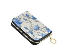 KLL Portefeuille rétro en cuir pour femme avec fermeture éclair Motif roses et chardons et épines Bleu