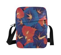 KLL Red Indigo Morning Glory Sac à bandoulière en cuir vegan Motif fleurs abstraites Petit sac à bandoulière décontracté pour femme