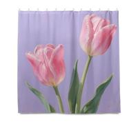 KLL Rideau de douche long en tissu polyester lavable avec crochet - Motif tulipes roses - Peinture à l'huile - Décoration d'automne - 183 x 183 cm