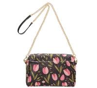 KLL Rose Tulipa Feuilles Vertes Plat Illustration Style Mode Petits Sacs à Bandoulière pour Femme Cuir Vegan Sac à Main à Bandoulière Zip Lady