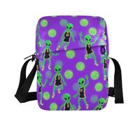 KLL Sac à bandoulière amusant en cuir végétalien avec motif d'extraterrestres verts pour femmes, sac à main décontracté pour femme, sac à main avec bandoulière