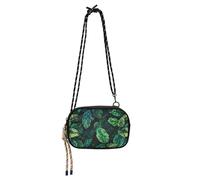 KLL Sac à bandoulière antivol avec motif feuilles vertes et fond noir pour femme, confortable avec sangle réglable, petit sac à main pour prendre un repas