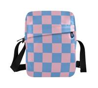 KLL Sac à bandoulière en cuir végétalien à motif damier rose et bleu pour homme