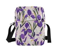 KLL Sac à bandoulière en cuir végétalien avec fleurs d'iris violets et blancs