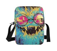 KLL Sac à bandoulière en cuir végétalien avec motif chat terreur gothique foncé