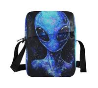 KLL Sac à bandoulière en cuir végétalien avec motif extraterrestres scintillants pour femme Noir
