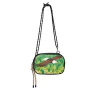 KLL Sac à bandoulière noir avec motif oiseau de dessin animé qui vole au-dessus des bois pour femme - Imperméable avec sangle réglable - Petit sac à bandoulière pour un repas