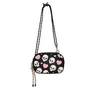 KLL Sac à bandoulière noir avec tête de mort et cœur pour Halloween, avec sangle réglable, sac à main pour téléphone portable, aller faire du shopping