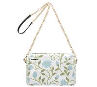 KLL Sac à bandoulière rétro bleu clair à motif floral William Morris pour femme en cuir végétalien avec fermeture éclair