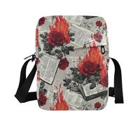 KLL Sac à bandoulière rétro en cuir végétalien avec roses rouges brûlant des journaux pour femmes, sacs à bandoulière pour femme shopping, sacs à main à bandoulière