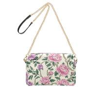 KLL Sac à bandoulière vintage avec fleurs roses et feuilles vertes style William Morris pour femme, petit sac à bandoulière en cuir végétalien, sac à bandoulière imperméable