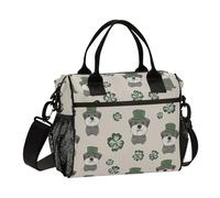 KLL Sac à déjeuner écologique avec bandoulière pour adultes - Motif chien de Saint Parikh - Gris