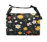 KLL Sac à déjeuner isotherme pour femme Motif fleurs iris jonquilles Noir