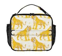 KLL Sac à déjeuner léger pour adulte, boîte à déjeuner scolaire, bandoulière amovible, sac fourre-tout de grande capacité pour le travail, le bureau, Oliver Jeffers Tigers, crème et doré