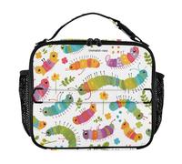 KLL Sac à déjeuner pour femme avec poches zippées, boîte à déjeuner isotherme pour femme, bandoulière et porte-bouteille, sac fourre-tout de grande capacité pour l'école, l'université, chenilles et