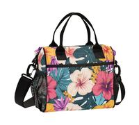 KLL Sac à déjeuner réutilisable avec bandoulière motif fleurs tropicales hawaïennes, feuilles de palmier, pour adolescent, camping, bulto de comida para el trabajo