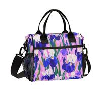 KLL Sac à déjeuner réutilisable avec bandoulière pour homme Motif fleurs d'iris violettes et blanches