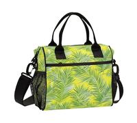 KLL Sac à déjeuner réutilisable robuste avec bandoulière - Motif feuilles de palmier - Pour le travail ou la salle de sport - Jaune