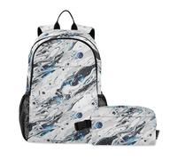 KLL Sac à dos abstrait irrégulier acide bleu argenté avec boîte à déjeuner pour garçons (scénario) sac d'école pour garçon 7-10