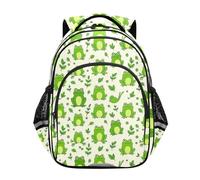 KLL Sac à dos au design épuré pour garçons et filles, sac à dos d'école, sac à dos de voyage, grenouilles vertes ludiques esquisses