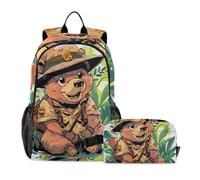 KLL Sac à dos avec sac à déjeuner motif ours soldat dessin animé pour garçons âgés de 8 à 10 ans