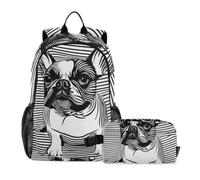 KLL Sac à dos avec sac repas drôle chien français blanc et noir