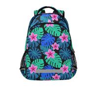 KLL Sac à dos de camping imprimé floral tropical Monstera pour enfants garçons avec sangle de poitrine sac à livres pour l'école de 1ère année garçons filles mochilitas para ni?os