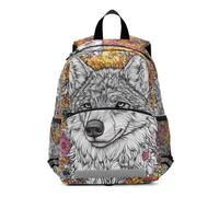KLL Sac à dos esthétique loup avec fleurs en gros pour enfants | Sac à livres de sécurité, pour 6-8 ans, mochila para ni?os de 5 a?os