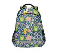 KLL Sac à dos floral grenouille sur bleu marine pour filles et enfants avec clip de poitrine pour l'école de 1ère année garçons filles bolso escolar para adolecente