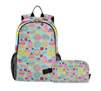 KLL Sac à dos pour garçon avec boîte à déjeuner Motif beignet sucré Cupcake Bleu Dessert