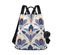 KLL Sac à dos rétro à motif floral français orange bleu tendance pour femme, sac à dos léger pour femme, sac à dos pour le quotidien, le shopping, avec porte-clés pompon