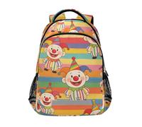 KLL Sac à dos rétro arc-en-ciel coloré dessin animé clown respectueux de l'environnement pour enfants avec clip de poitrine sacs de livre pour garçon mochilas para ni ? as de 12 a?os