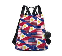 KLL Sac à dos tendance avec drapeau des États-Unis et des Philippines - Sac à dos de voyage léger pour femme avec porte-clés à pompon pour le quotidien