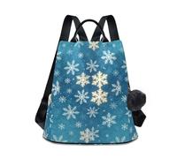 KLL Sac à dos tendance flocon de neige gris bleu tendance pour université sac à dos décontracté pour femme pour le shopping quotidien avec porte-clés pompon