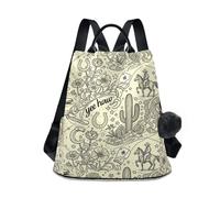 KLL Sac à dos vintage avec chapeau de cowboy - Motif cactus - Yeehaw - Rodéo - Fleur - Style western - Pour filles - Grand sac à dos décontracté pour femme - Pour voyage, travail, quotidien - Avec