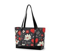 KLL Sac à langer rouge et blanc avec motif fleurs romantiques pour la Saint Valentin, 35,6 cm avec fermeture éclair, grand sac à main pour femme avec bolso de trabajo para mujer