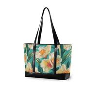 KLL Sac à main chic pour femme avec fermeture éclair et motif jonquilles bleu sarcelle 35,6 cm Grand sac à main pour infirmières avec déjeuner bolsos secret para mujeres