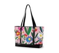 KLL Sac à main élégant pour ordinateur portable avec fermeture éclair Motif floral coloré pêche Grand sac à main pour femme travaille avec bolso pour ordinateur portable