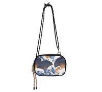 KLL Sac à main en forme d'éventail avec motif floral blanc et bleu style art déco pour homme pratique avec fentes pour cartes de crédit