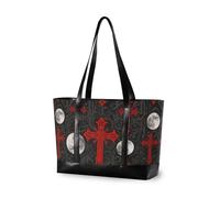 KLL Sac à main gothique rouge noir Halloween croix lune élégant pour ordinateur portable 14 avec fermeture éclair grand sac à main pour femme travail avec bolsos secret para mujeres